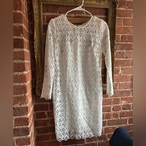 Club Monaco White Lace Eyelet Long Sleeve Dress